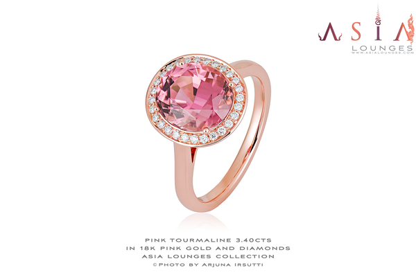 A Stunning 3.40 cts Hot Pink Congo Tourmaline 18k Pink Gold Ring and Diamonds - Asia Lounges