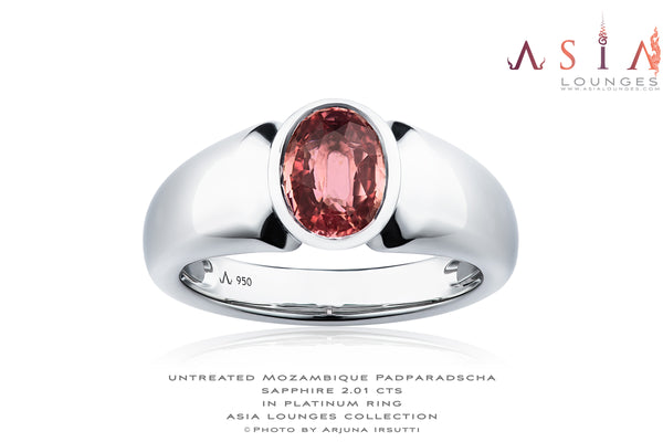 Mozambican Untreated 2.01 cts Padparadscha Sapphire in Platinum ring for him - Asia Lounges