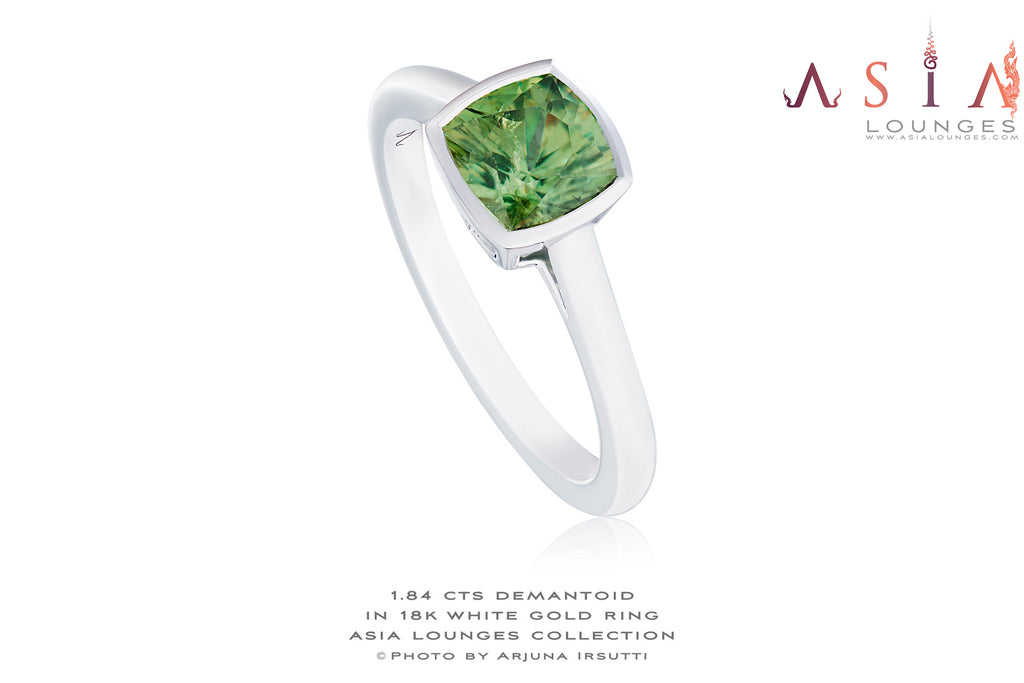 Simple and Elegant 1.84 cts Demantoid Garnet in 18k White Gold Ring - Asia Lounges