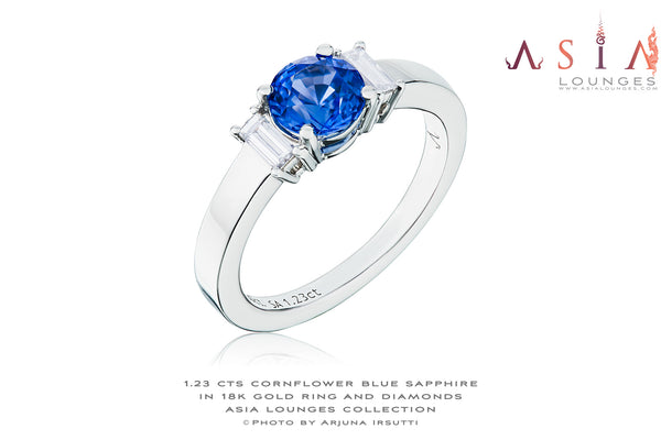 1.23 cts Heat Treated Sapphire in 18k White Gold and diamonds #50 - Asia Lounges
