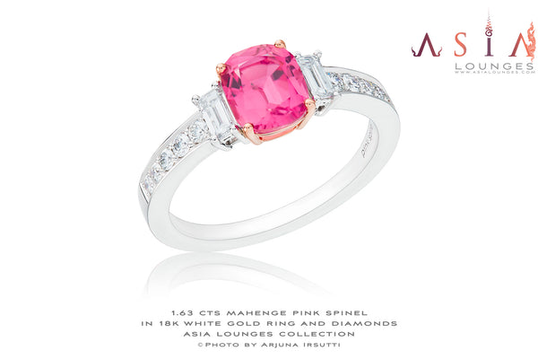 Delicious 1.63 cts Hot Pink Spinel in 18k White Gold and Diamonds Ring - Asia Lounges