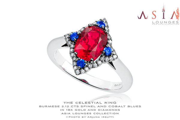 The Celestial Ring: Burmese "Jedi" Red Spinel and Vietnamese Cobalt Blues in 18K Gold and Diamonds - Asia Lounges