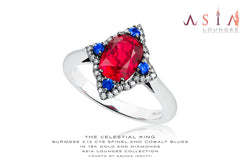 The Celestial Ring: Burmese "Jedi" Red Spinel and Vietnamese Cobalt Blues in 18K Gold and Diamonds
