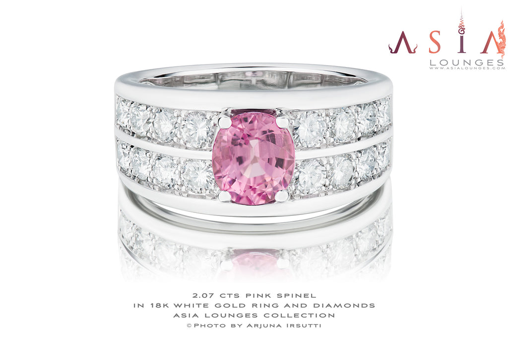 Men's Pink 2.07 cts Spinel in 18k White Gold and Diamond Ring - Asia Lounges