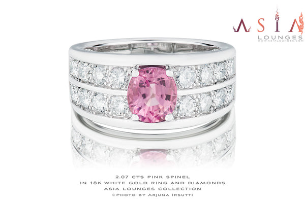 Men's Pink 2.07 cts Spinel in 18k White Gold and Diamond Ring - Asia Lounges