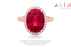 Verneuil Synthetic Ruby 5.29 cts in 18k Pink Gold and Diamonds Engagement Ring