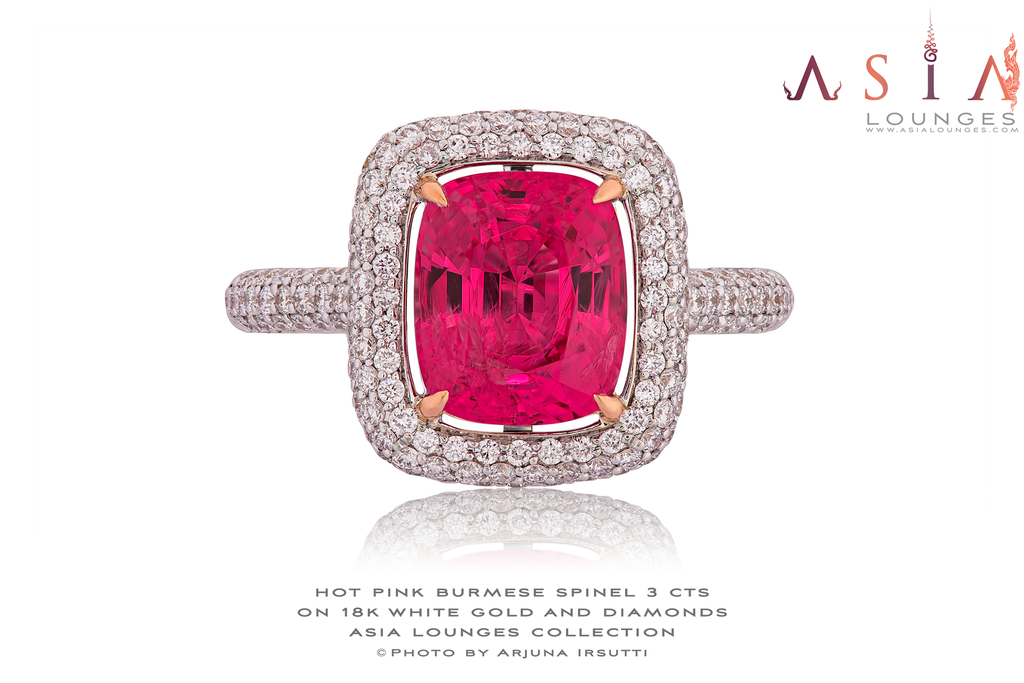 Hot Pink Burmese Spinel 3 cts on 18k White Gold and Diamonds Ring - Asia Lounges