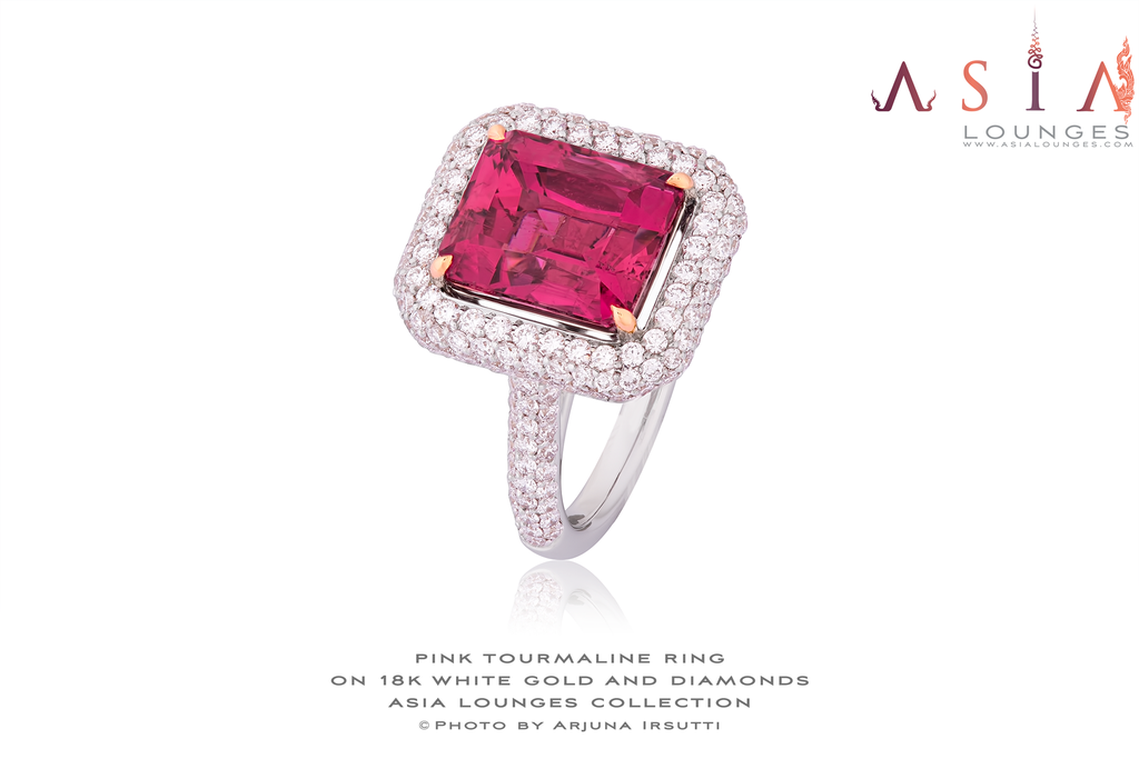 3.9 cts Pink Tourmaline on 18k White Gold and Diamonds - Asia Lounges