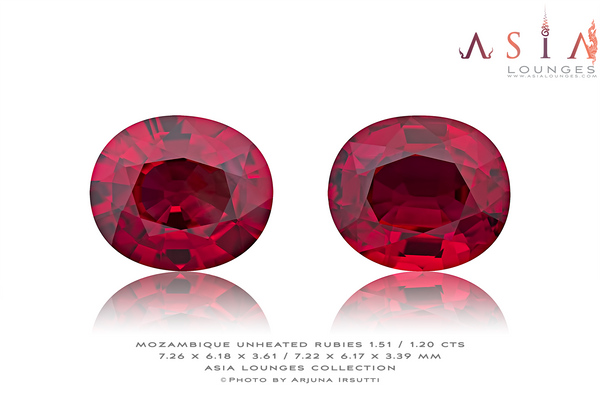 Splendid Vivid Red "Pigeon's Blood" Natural Untreated Mozambique Ruby Pair 1.51 / 1.20 cts - Asia Lounges
