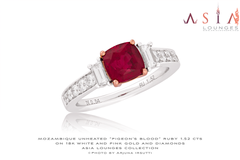Superb 1.52 cts Unheated Mozambique Pigeon's Blood Red Ruby in 18k White and Pink Gold and Diamonds