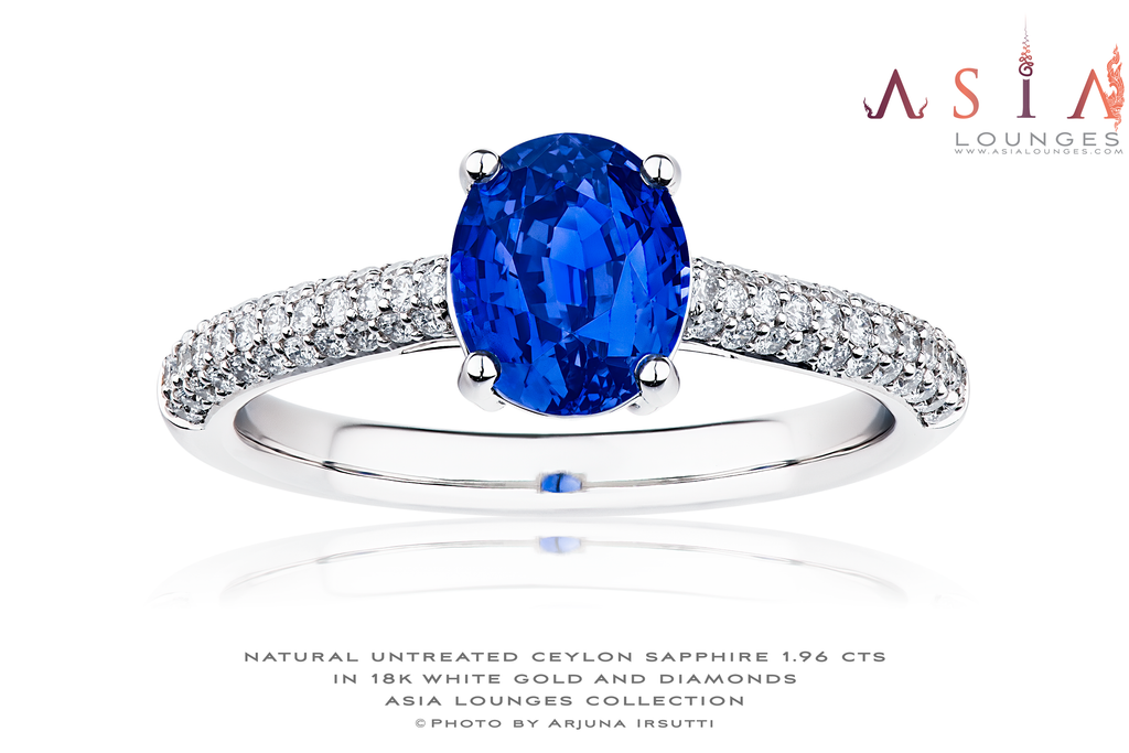 Natural Untreated Ceylon Blue Sapphire 1.96 cts in 18k White Gold and Diamonds ring - Asia Lounges